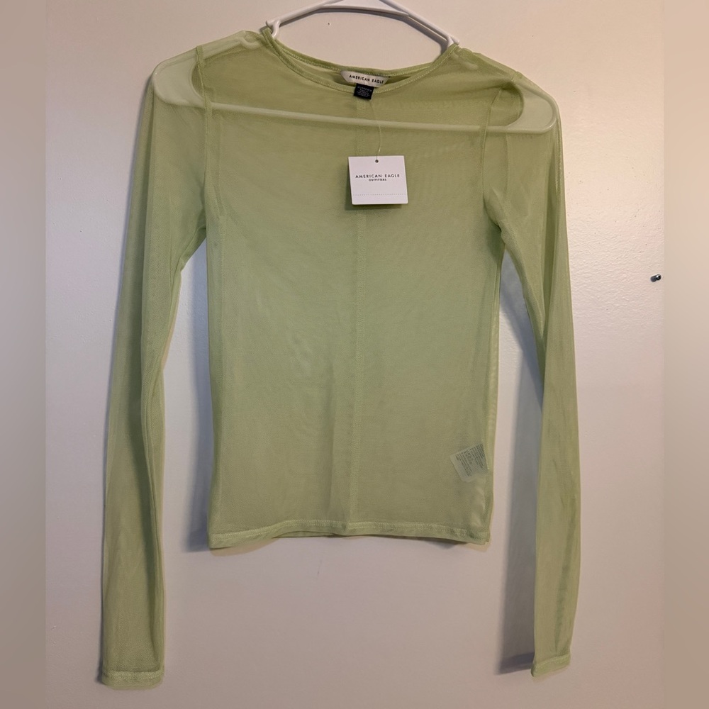 American Eagle Outfitters Sheer Mint Long Sleeve Top - Picture 1 of 1